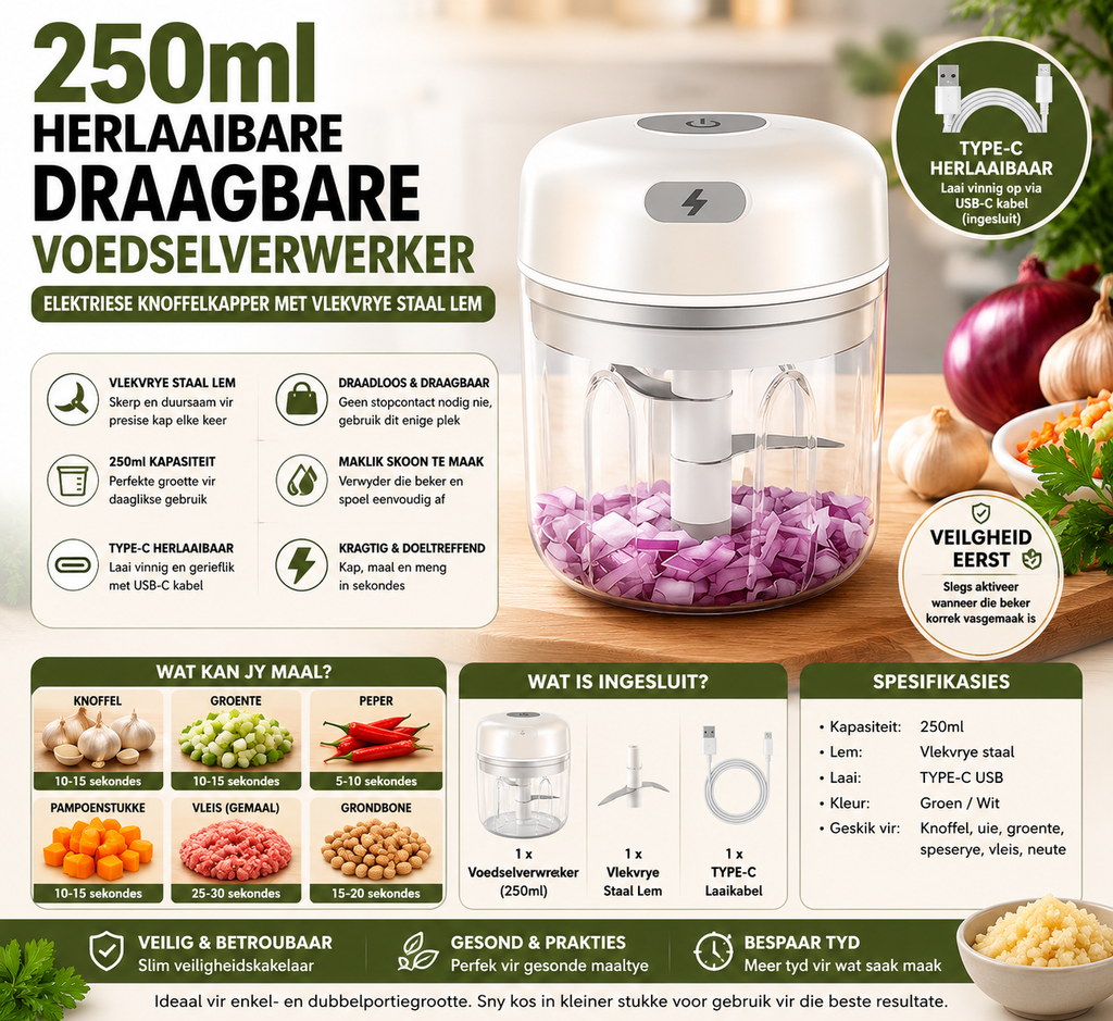 250ml Herlaaibare Draagbare Voedselverwerker.
