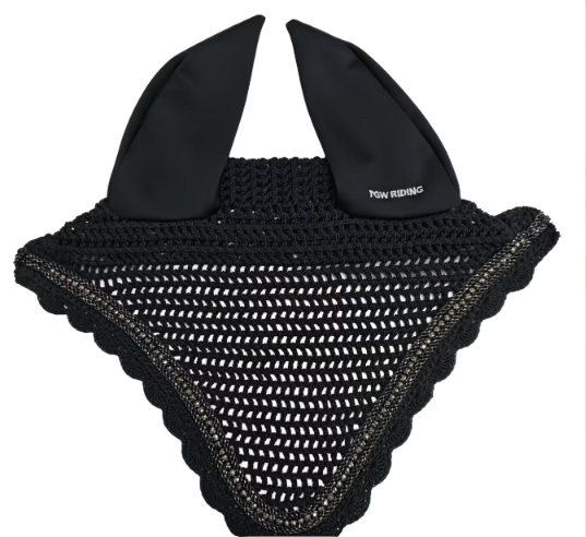 Crochet Horse Ear Bonnet – Fly Veil with Crystal Rope Trim