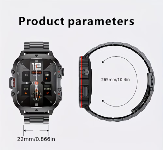Military Smart Watch – IP68 Waterproof with Bluetooth Calling