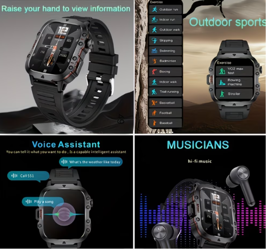 Military Smart Watch – IP68 Waterproof with Bluetooth Calling