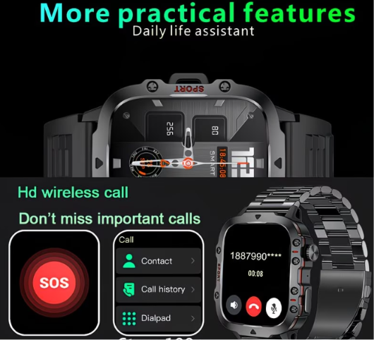 Military Smart Watch – IP68 Waterproof with Bluetooth Calling