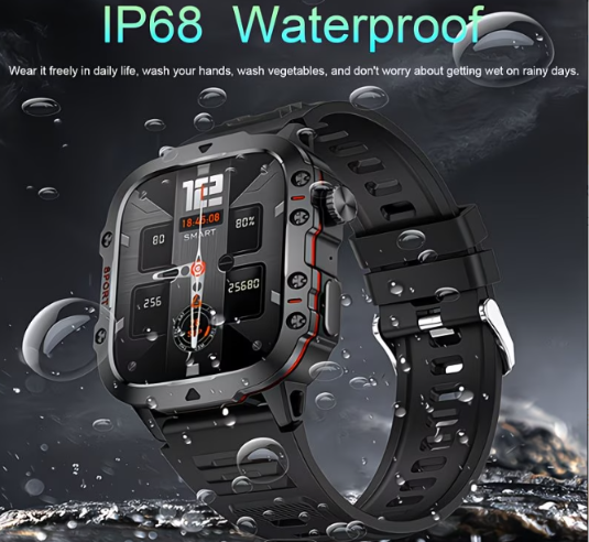 Military Smart Watch – IP68 Waterproof with Bluetooth Calling