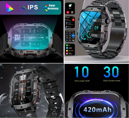 Military Smart Watch – IP68 Waterproof with Bluetooth Calling
