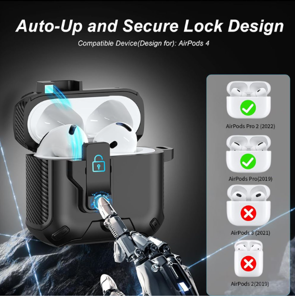 Military-Grade AirPods Pro Case with Auto-Lock & Carabiner