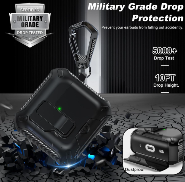 Military-Grade AirPods Pro Case with Auto-Lock & Carabiner