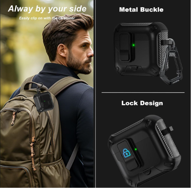 Military-Grade AirPods Pro Case with Auto-Lock & Carabiner