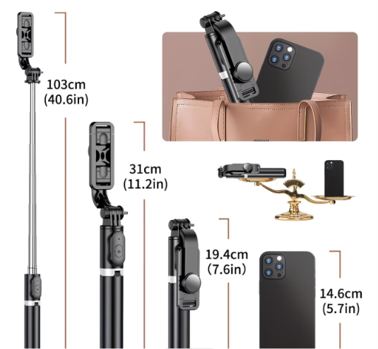40" Phone Selfie Stick Tripod with Wireless Remote & 360° Rotation