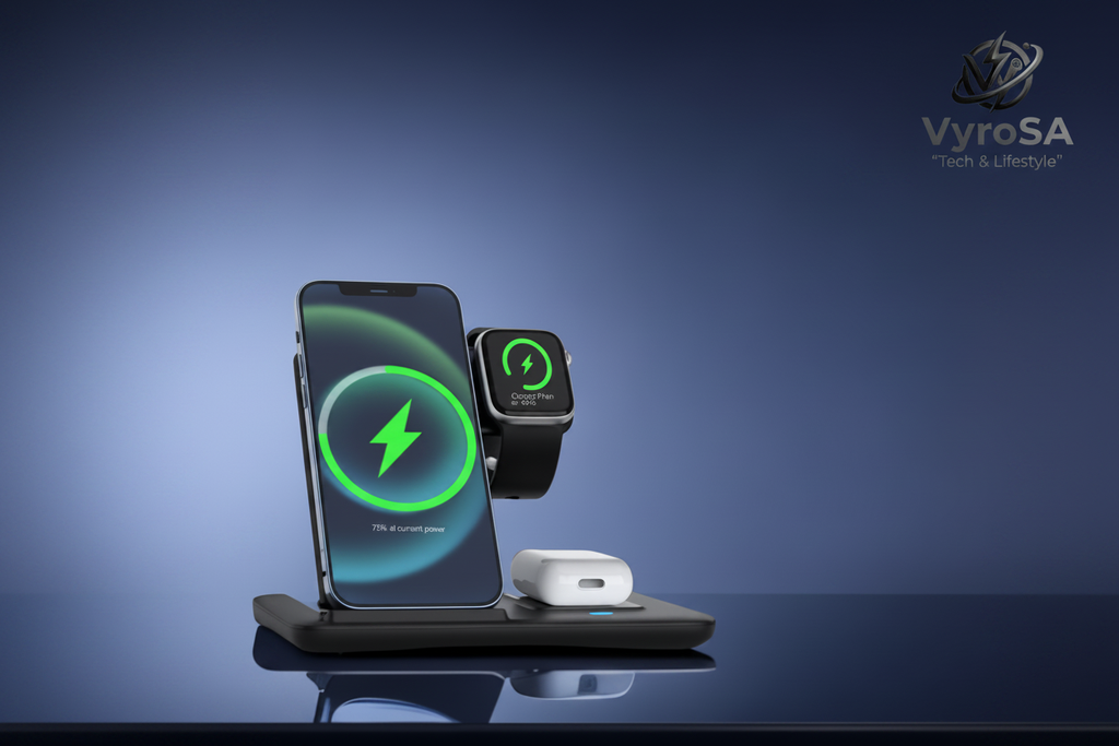 3-in-1 Wireless Charger Dark Shot with VyroSA Logo