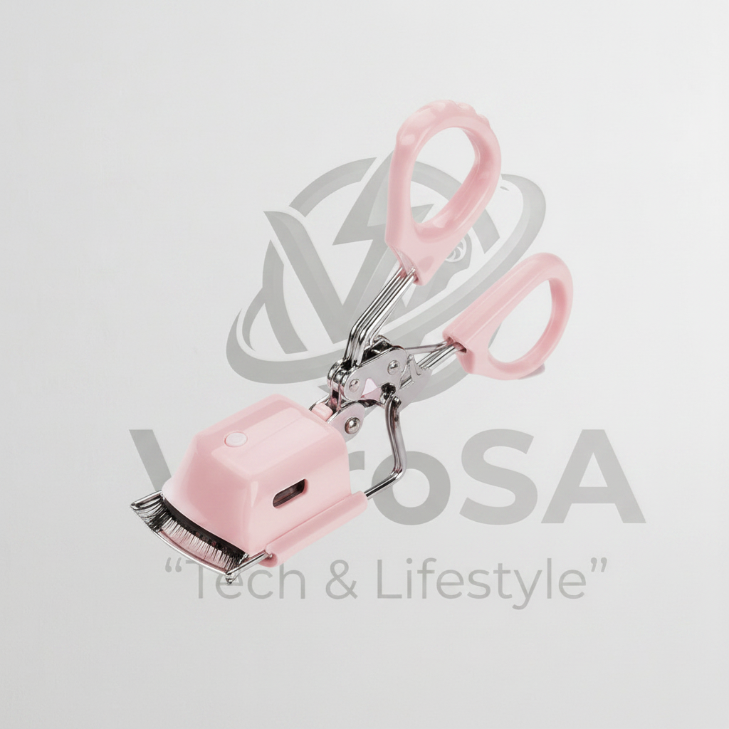 Heated eyelash curler with VyroSA logo background