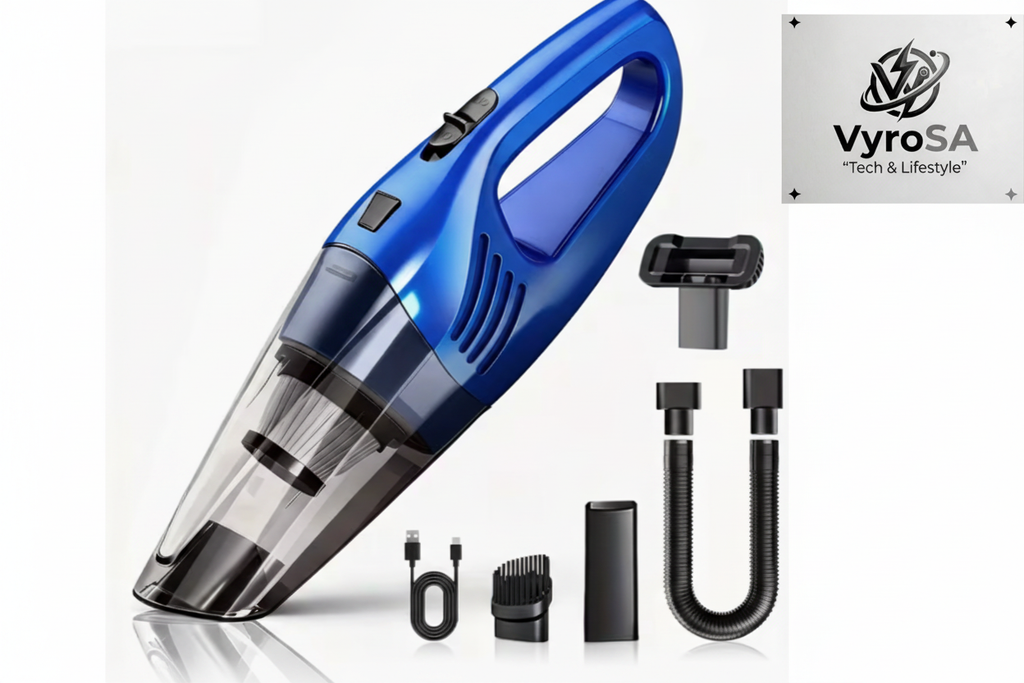 Blue Cordless Vacuum with VyroSA Logo