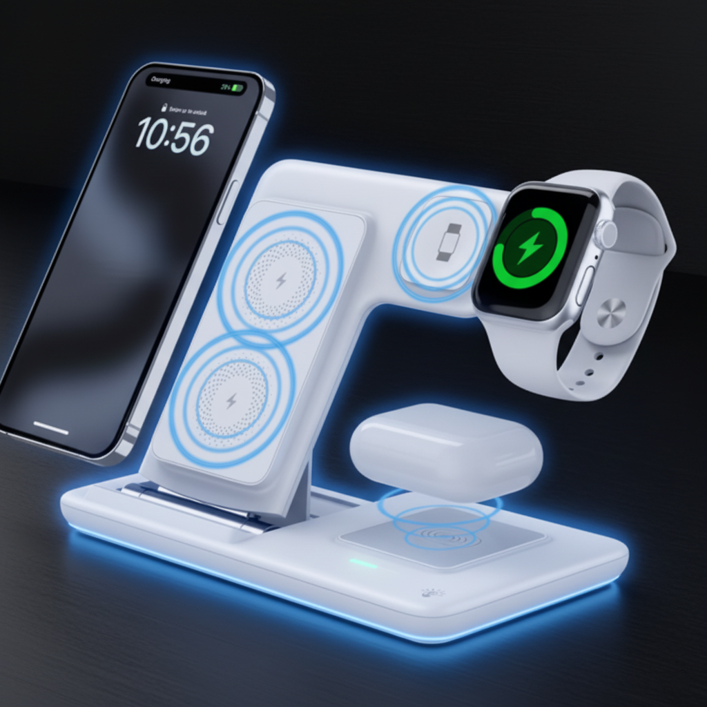 3-in-1 Wireless Charger White - Dark Premium