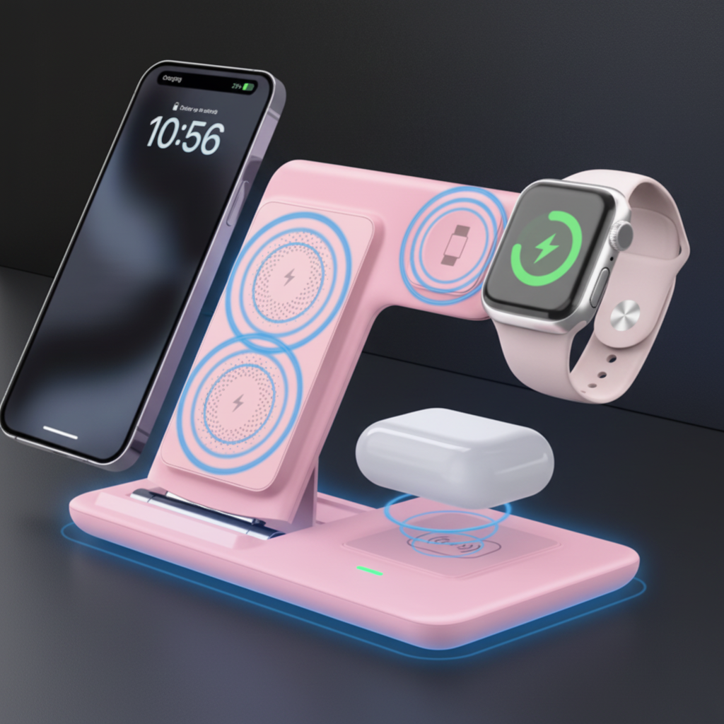 3-in-1 Wireless Charger Pink - Dark Premium