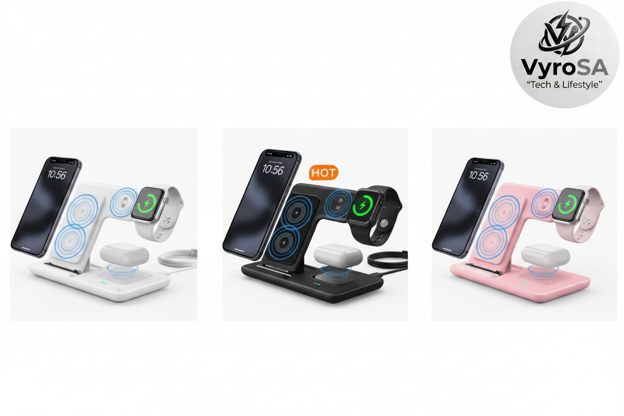 3-in-1 Wireless Charger Color Variants with VyroSA Logo