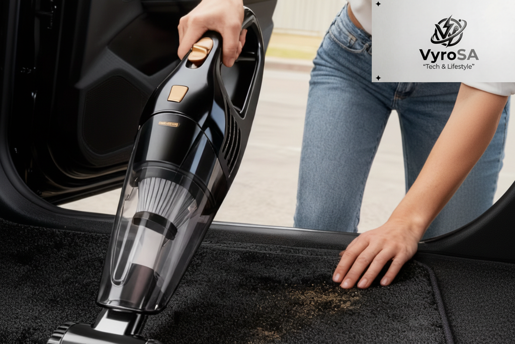 Woman Cleaning Car with VyroSA Logo