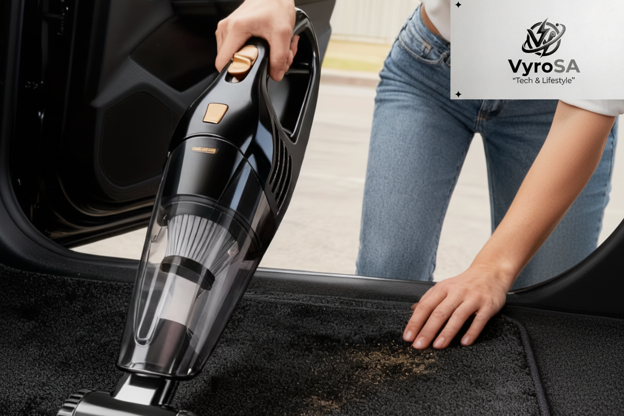 Woman Cleaning Car with VyroSA Logo